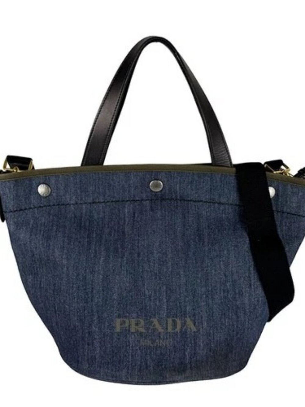 Auth PRADA Handbag Shoulder Bag Denim Blue/Khaki/Black Denim/Leather - z11088